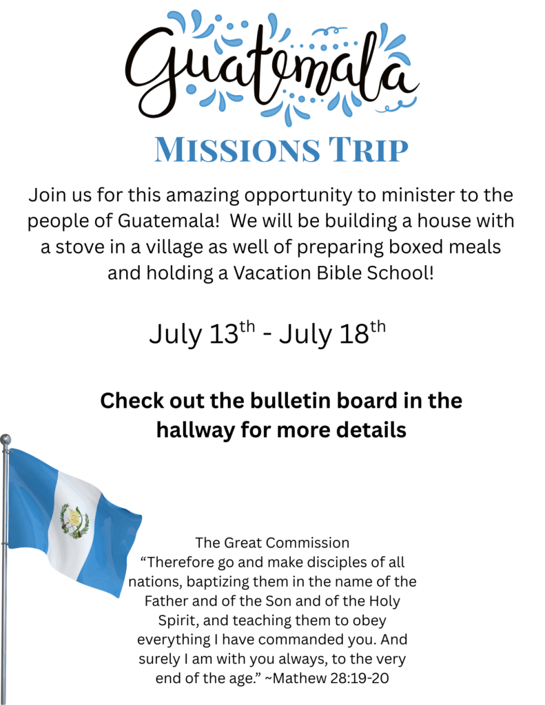 Check out the bulletin board in the hallway for more details